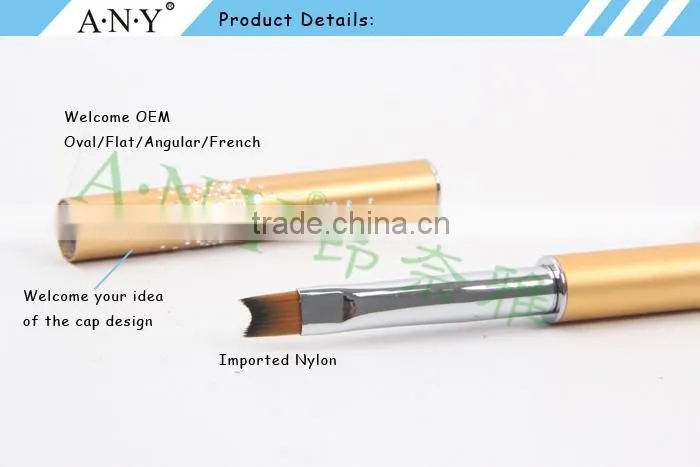 ANY Nail Art Design Care Nylon Hair French Manicure Nail Brush Gold Handle