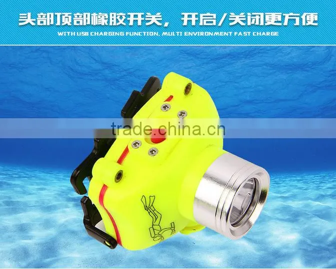 High quality usb charging built-in battery diving head lamp