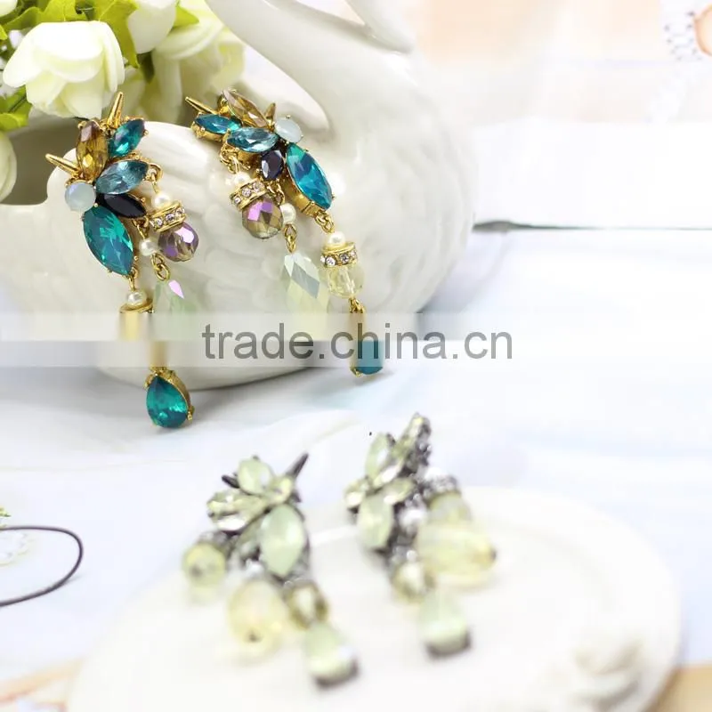 Kingman fashion 18k gold ear tops designs with crystal and pearl