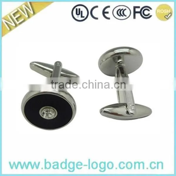 Black Enamel Round Metal Cuff Link