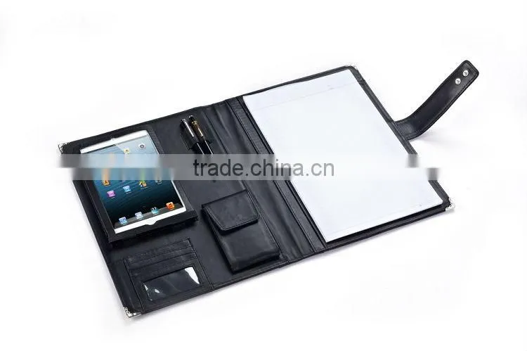 Black Leather Padfolio With Quick-Release Holder for iPad Mini