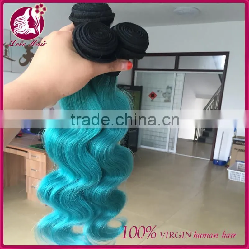 Online wholesale virgin brazilian human #1b teal two tone ombre weave hair body wave 7a hair bundles summer hairstyles