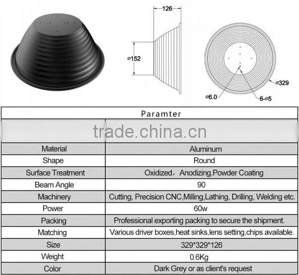 100w LED High bay light cover aluminum reflector housing (R90-325-78-2)