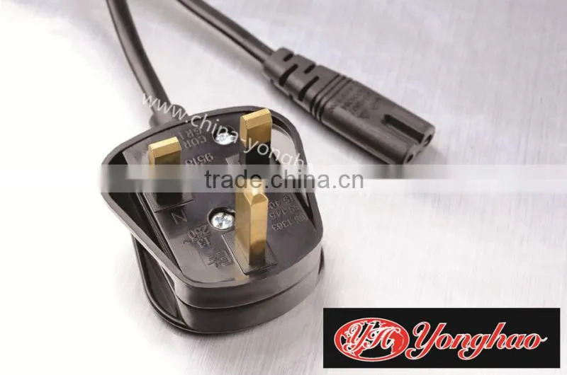 China Supply Huge Quantity British three pins plug with AC power cord UK Power Cable/UK Type Plug BS approval With IEC Connector