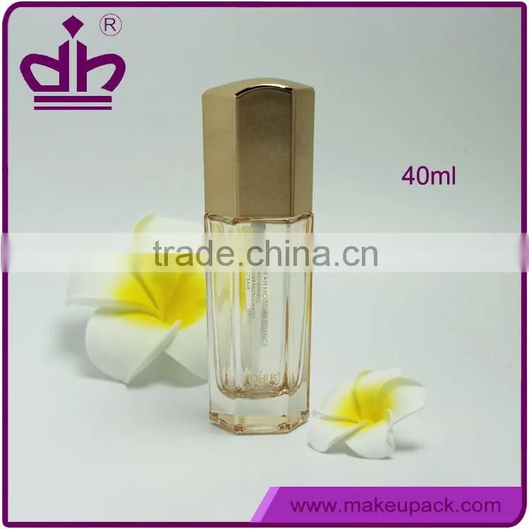 Hexagon liquid foundation 40ml empty mini glass bottles with pump