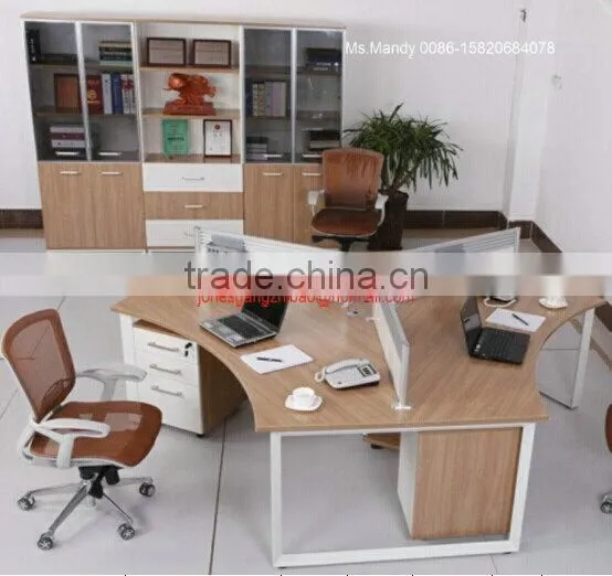 popular triangle style office workstation for three people in melamine material E-502