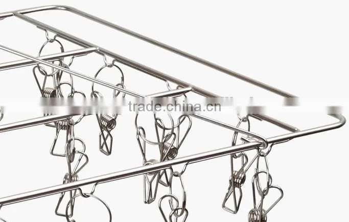 Stainless steel clip and drip hanger with 26 clips clothes drying rack and hanger/clip