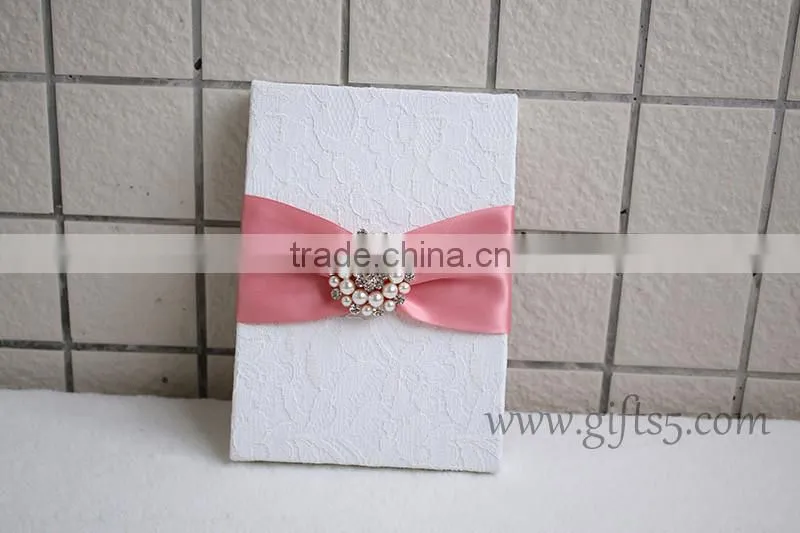 Elegant White Wedding Invitation Card Box With pearl brooch