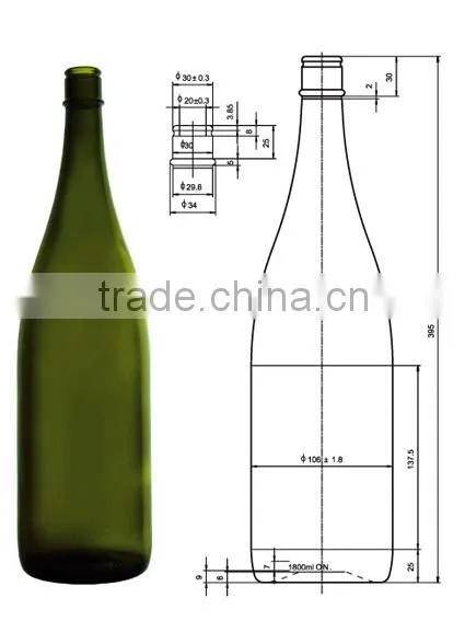 Glasslucky 2014 hot sale dark green 1500ml glass grape wine bottle holder