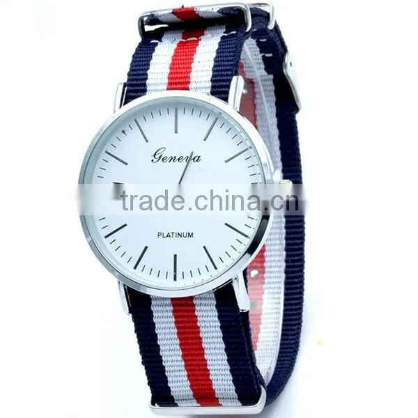 2016 New Arrivals Striped Canvas Geneva Watch Price