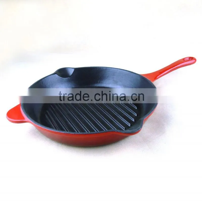 enamel cast iron paella fry pans with long handle support