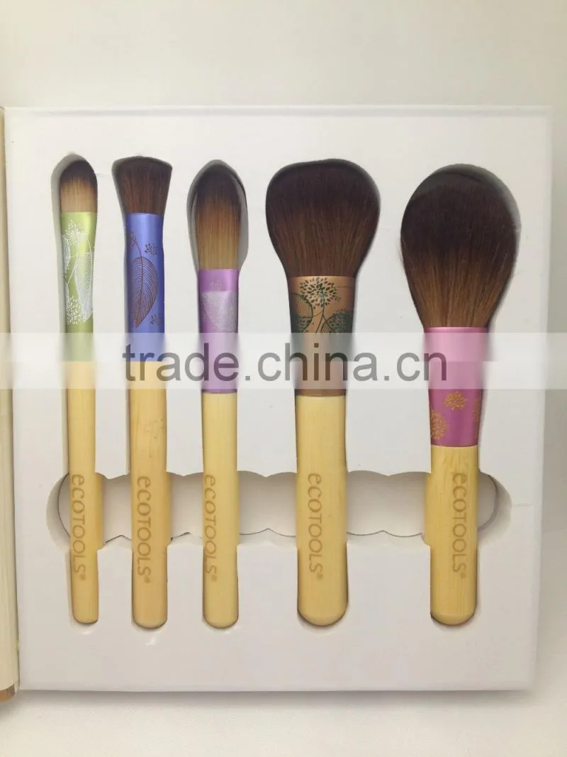 new arrival 5pcs notebook shape natural colors nylon hair& bamboo handle beauty needs makeup brush set