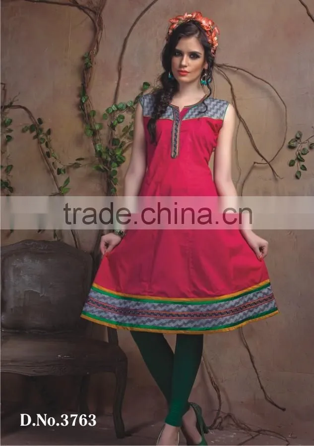 designer printed sleeveless cotton kurti design