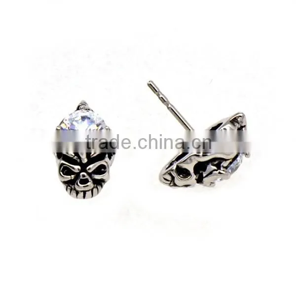 Hiphop Mens Castings Silver Jewelry Diamond Stainless Steel Skull Earrings