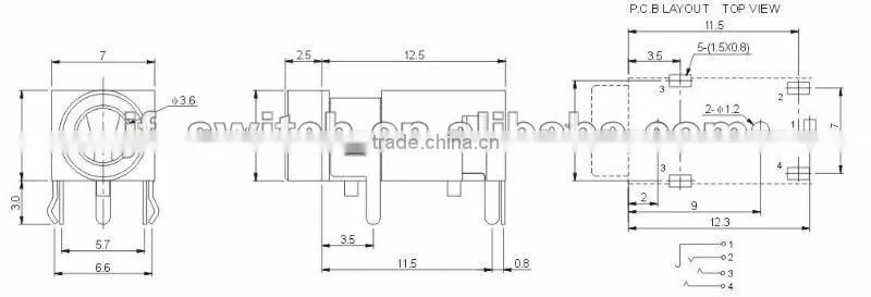 black color 2.5mm av jack PJ-3508