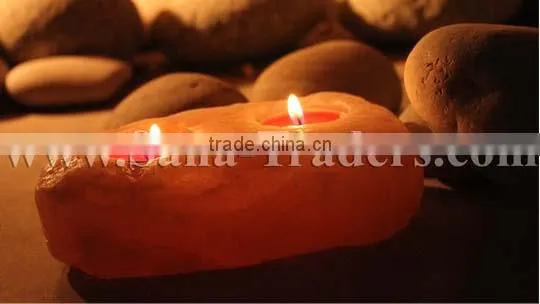 Himalayan Natural Crystal Rock Salt 2 Hole Tea Light Holder / Candle Holder