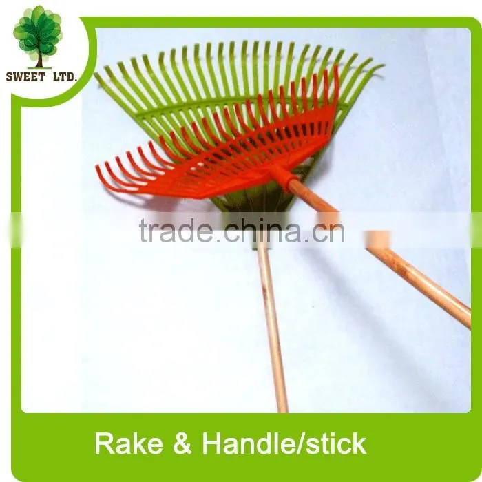 Hot sales plastic leaf rake heads / plastic rake with wooden stick
