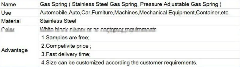 Adjustable Stainless Steel Gas Spring For Auto Outdoor