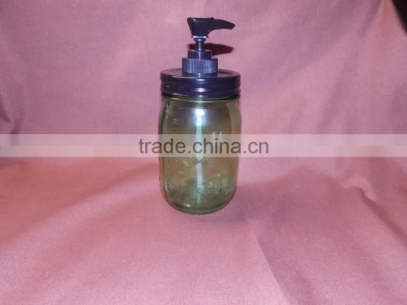 Vintage Mason Jar Soap Dispenser with antiqued black lid & pump