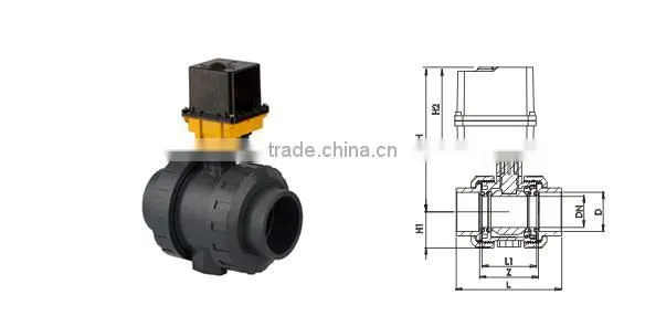 PVC UH True Ball Valve For Acid, With Electric Actuator One Side Female Threaded (110-260 V AC) Emergency Manual Control