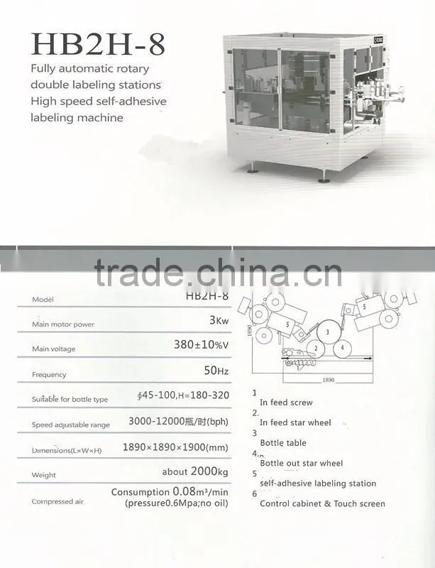 HB2H-8 Full-automatic rotary double labeling stations high speed self-adhesive bottle labeling machine