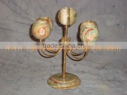 NATURAL 2017 New Items ONYX CANDLE HOLDERS STANDS BRASS WORK