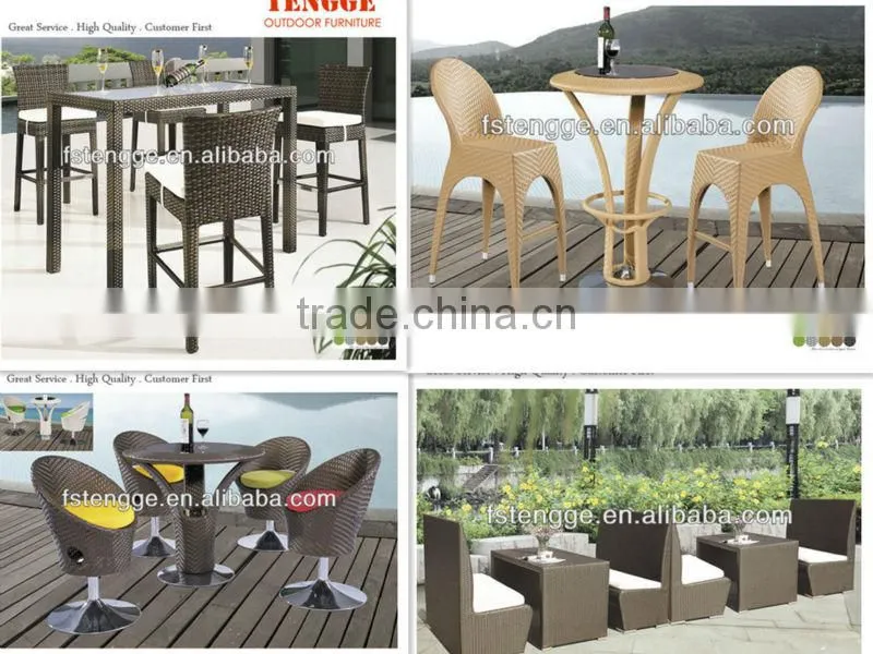 Outdoor Patio Wicker Furniture New Resin Dining Bar Table and Bench