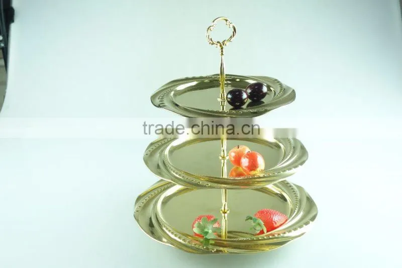stainless steel three layer metal fruits plate leaf decoration and clourful