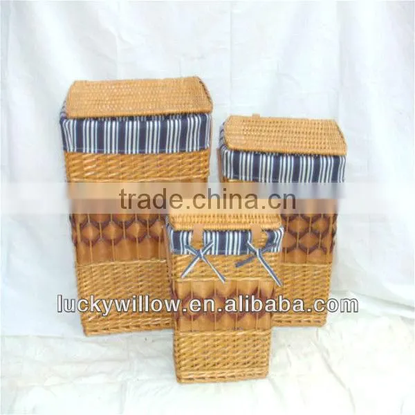 wood&wicker multifunctional basket with lid for big hotel