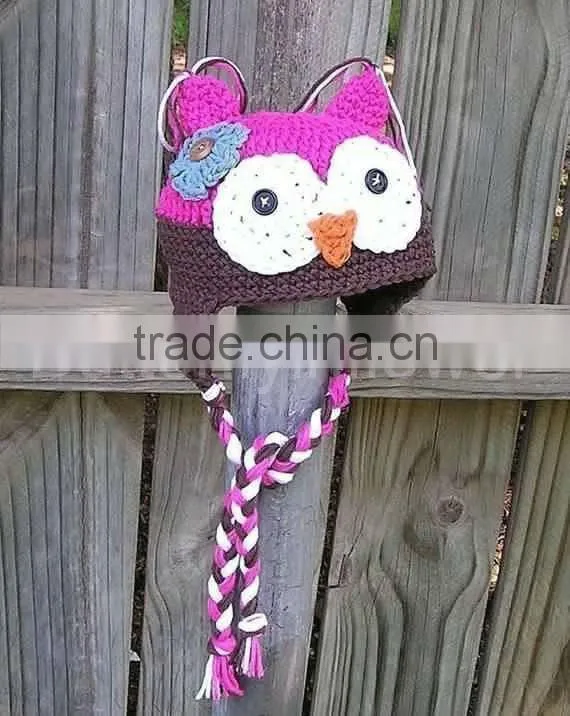 Shocking pink lovely baby crochet hat with flowers New style In stock