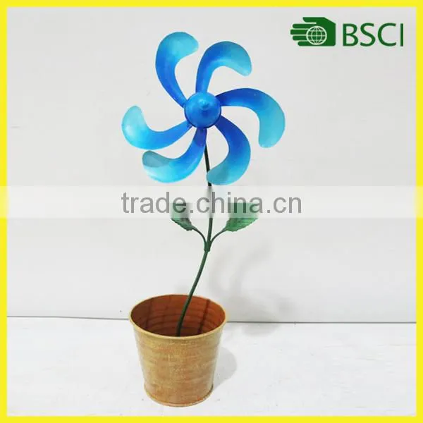 Cheap selling special lovely blue garden decoration windmill with flower pot