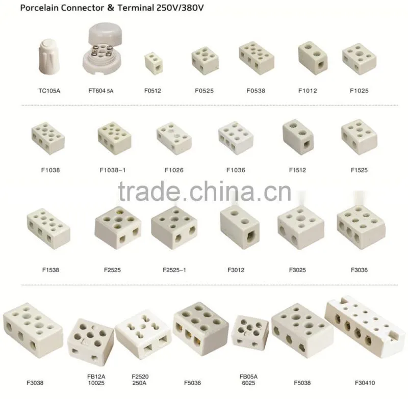 25A wire electrical porcelain connector/ceramic terminal block