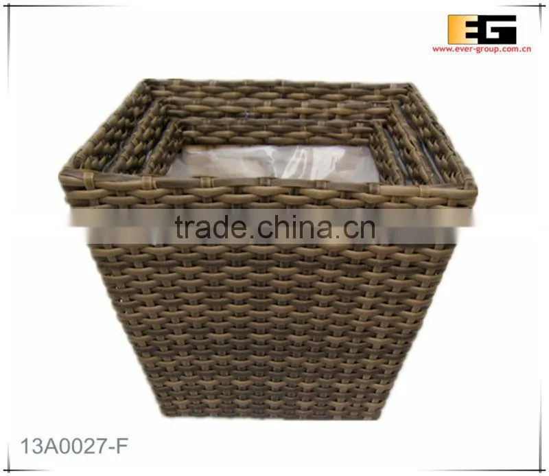 PE rattan square with liner flower planter