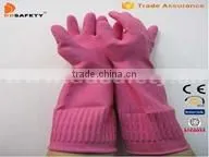 Pink Latex Household Gloves With Flock Lined Roll Long Cuff