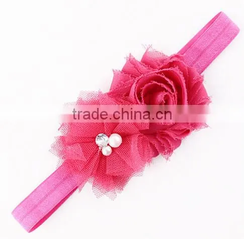 2015 wholesale Baby Toddler Infant Flower Headband with Pearl Hair Bow Band Accessories