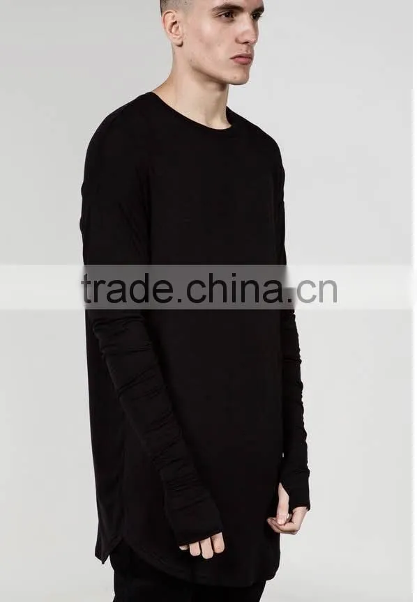 2016 summer Long sleeve t shirt Extended t shirt Sport Hip hop Oversized t shirt Streetwear Loose tee shirt