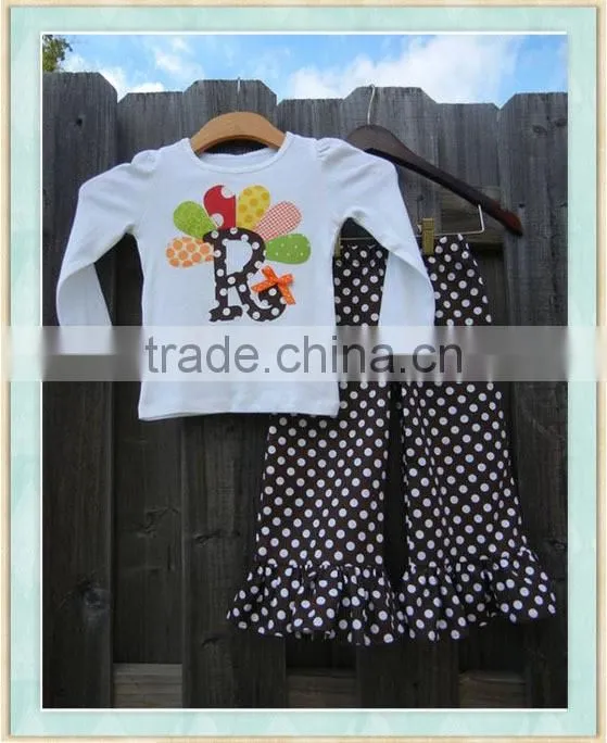 Turkey Initial Ruffle Pant Set Thanksgiving Day Outfit kids clothes children's fall clothing