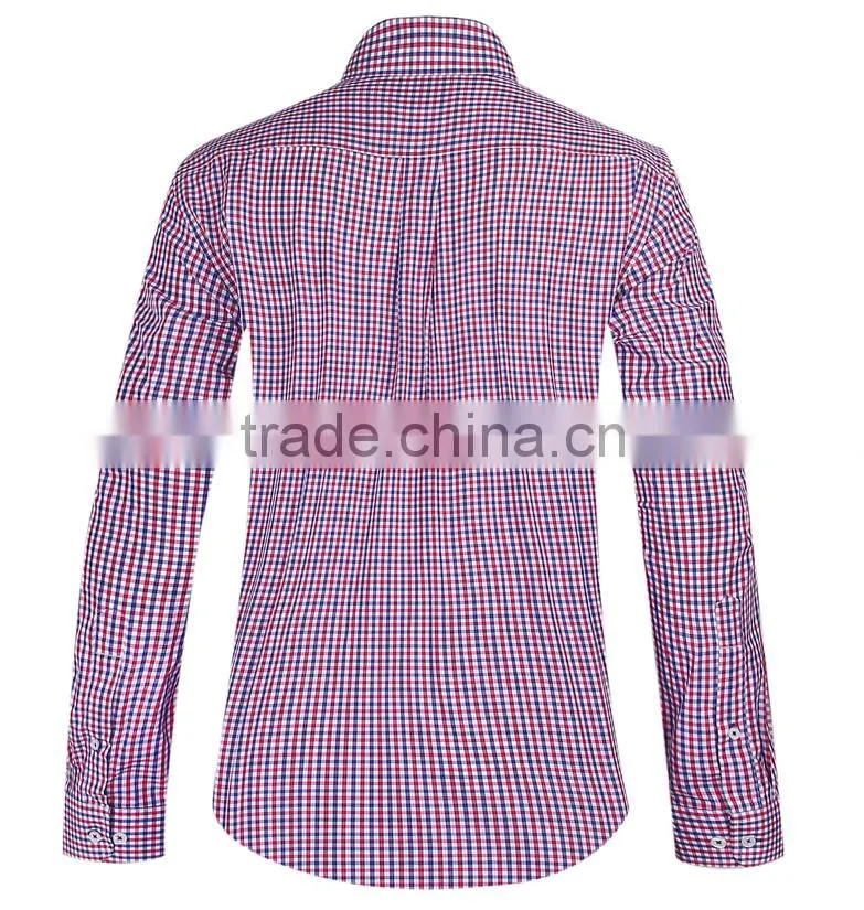 2017 two colors check men's long sleeve button down collar shirt
