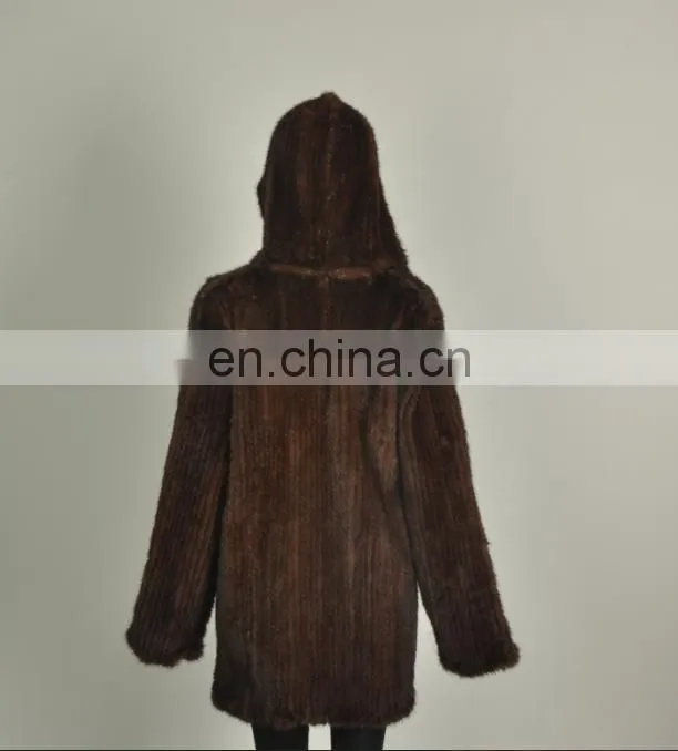 knitted mink coat with hood for women North American style