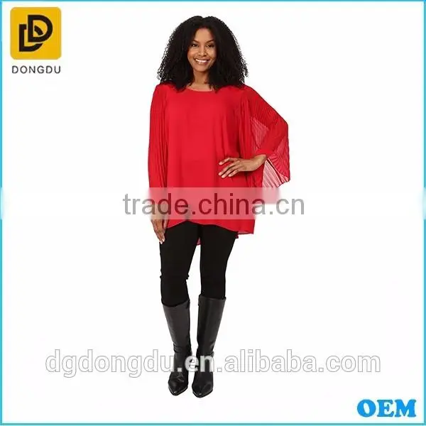 Plus Size 2016 New Summer High Quality Women Pleated Bell Sleeve Blouse