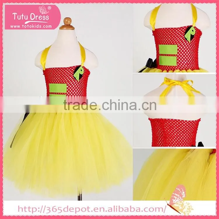 Ruffle light yellow backless girl gauze dress halloween costume