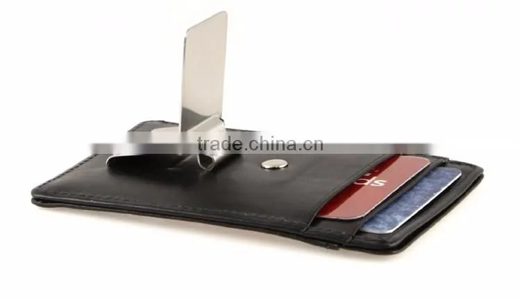 Functional cowhide money clip with ID window leather card holder money clip