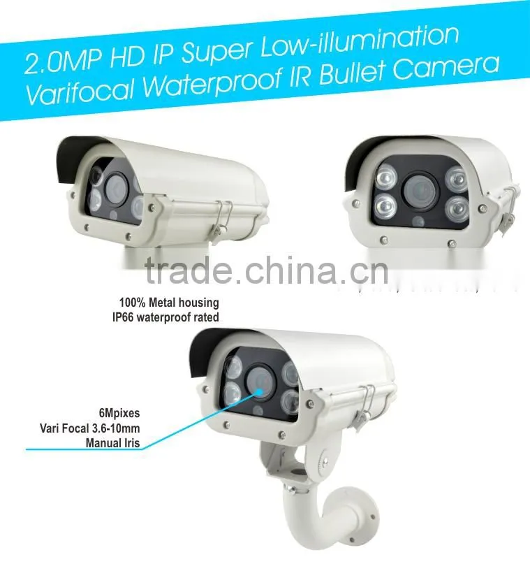2.0MP Security HD IP Super low-illumination IR 100m License Varifocal Waterproof Bullet CCTV Camera Standard with Alarm SD Slot
