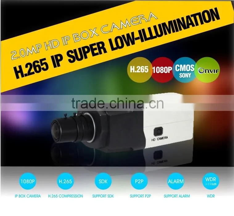 2015 New CCTV Camera Product H.265 Full HD IP Super low-illumination Hi3516A Chipse Sony 185 CMOS Box Camera with WDR Onvif 2.4