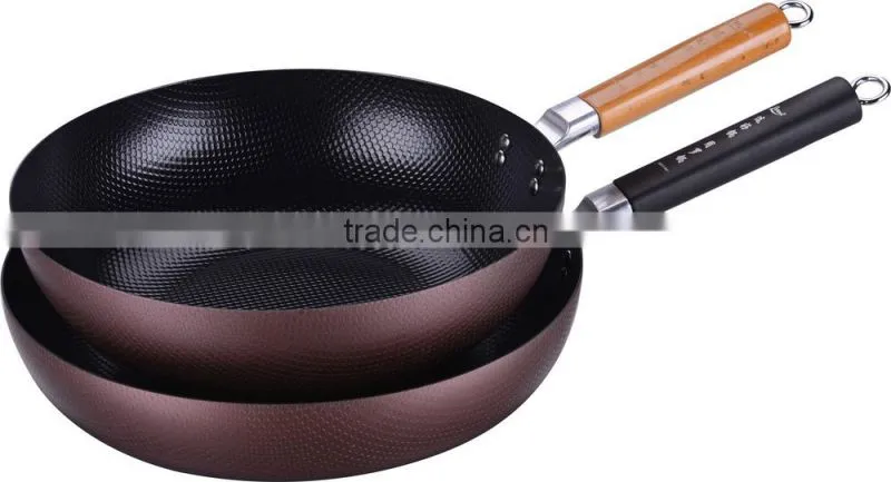 Carbon steel non stick wok with wooden handle