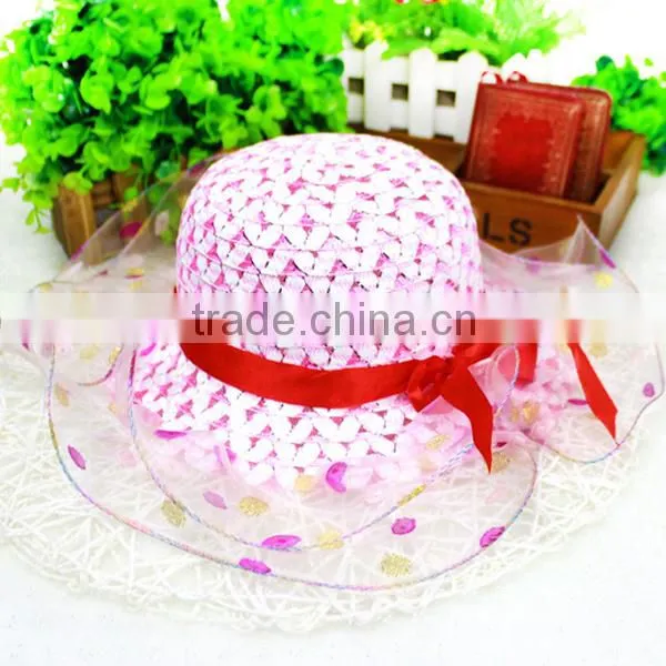 Factory price lace cheap sun visor hat for kids children sun visor hat with bowknot shading straw hat 6colors