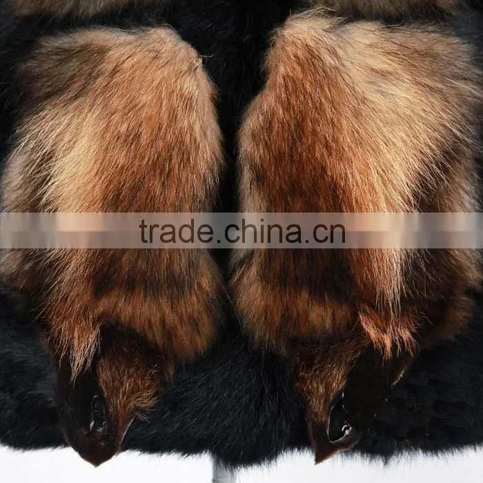 rabbit fur with raccoon fur collar