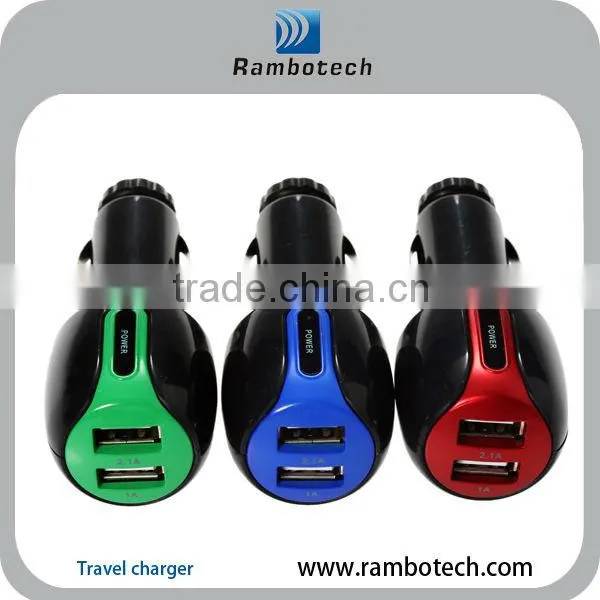 With usb power port for ipad iphone smartphone power 2 port usb car charger 12v