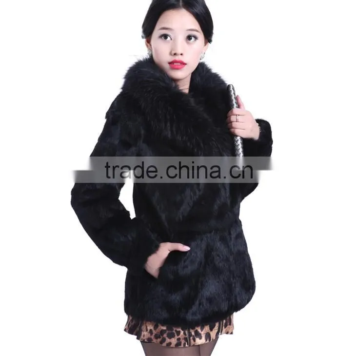 QD5728 Hot Selling Colorful Rabbit fur Coat With Raccoon Collar For Wholesale