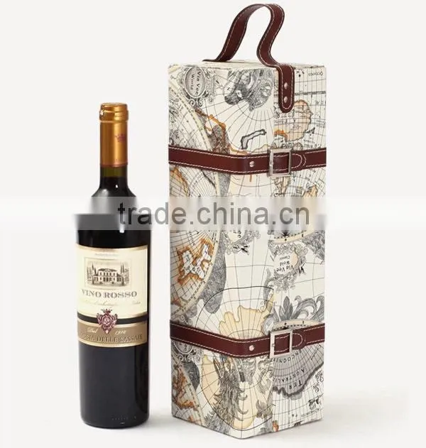 Multifunction High Quality Map pattern portable leather wine carrier